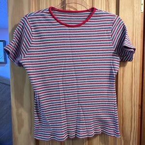 Striped T-Shirt, Size: S, Color: Blue, Red, and White